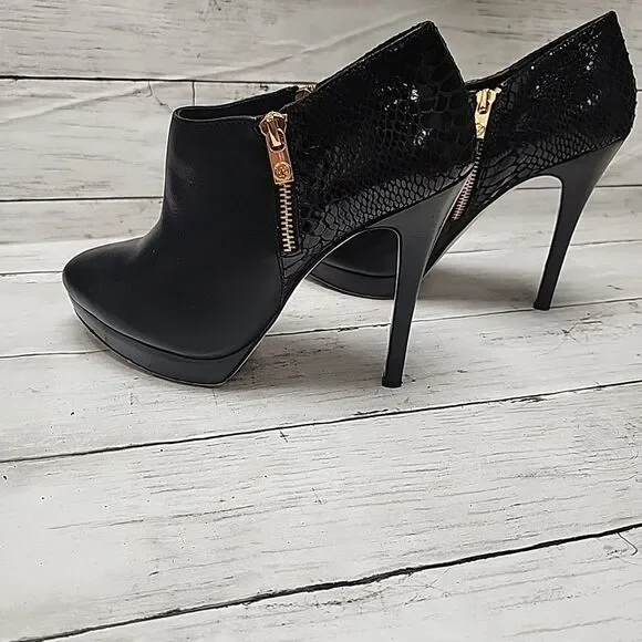 Michael Kors Womens York Boot Sz 8.5 Black Leather Stiletto Heel Platform Bootie - Picture 5 of 11
